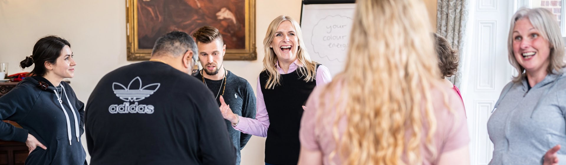 Natalie Harvey leads a workshop on Insights Discovery for a team in Leicester